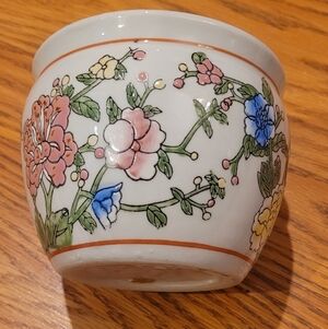 Floral Ceramic Koi Fish Bowl Jardiniere Planter Multicolor Floral